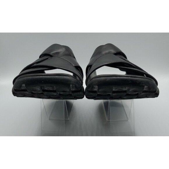 Cole Haan Black Leather Cross Strap Sandal Slides Sz 10.5 Men’s NikeAir Soles